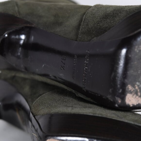 Burberry Olive Suede Ankle Boots with Gold Accents Size 37.5 Stiletto Heel - Picture 12 of 14